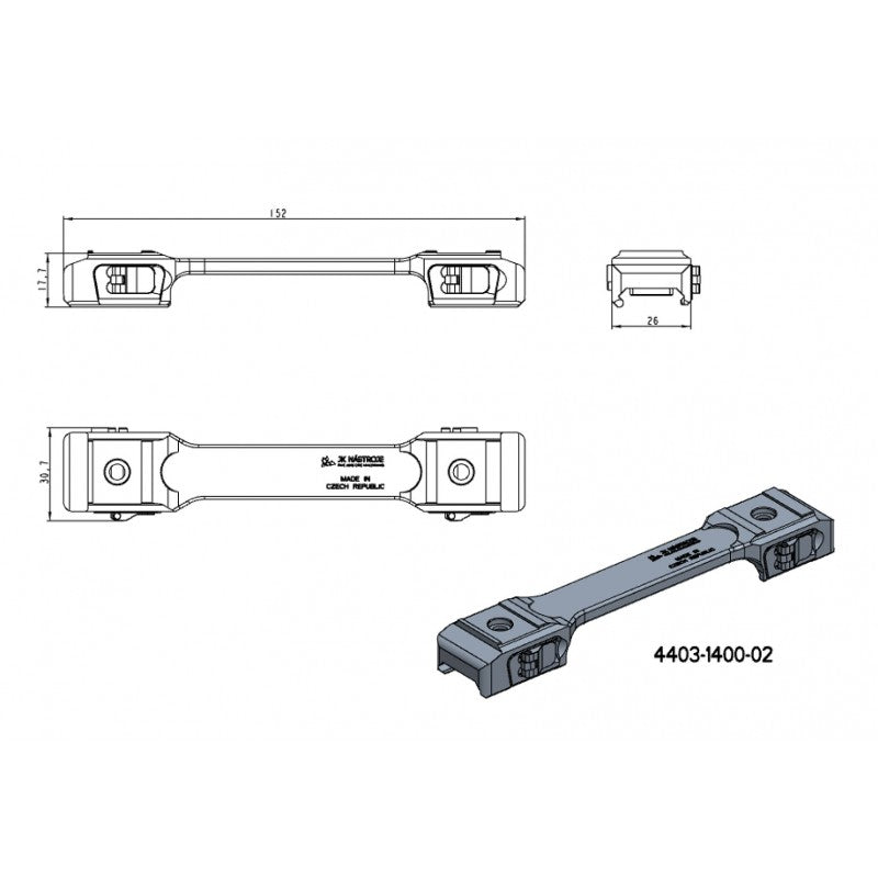 1" montasjeringer [25,4mm] | en-delt picatinny-base med QD-spaker 