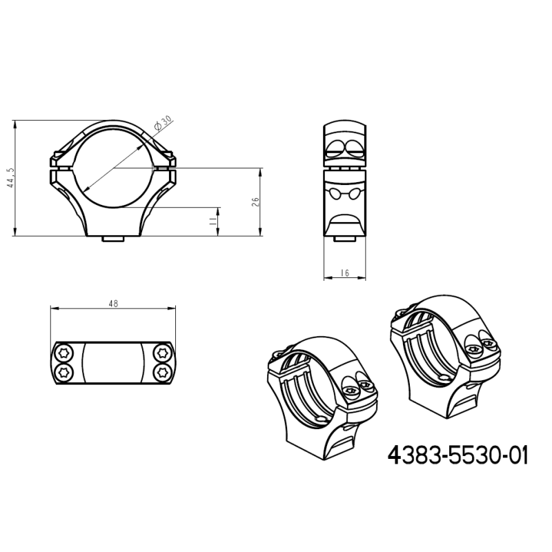 30mm montasjeringer | en-delt picatinny base med spaker 