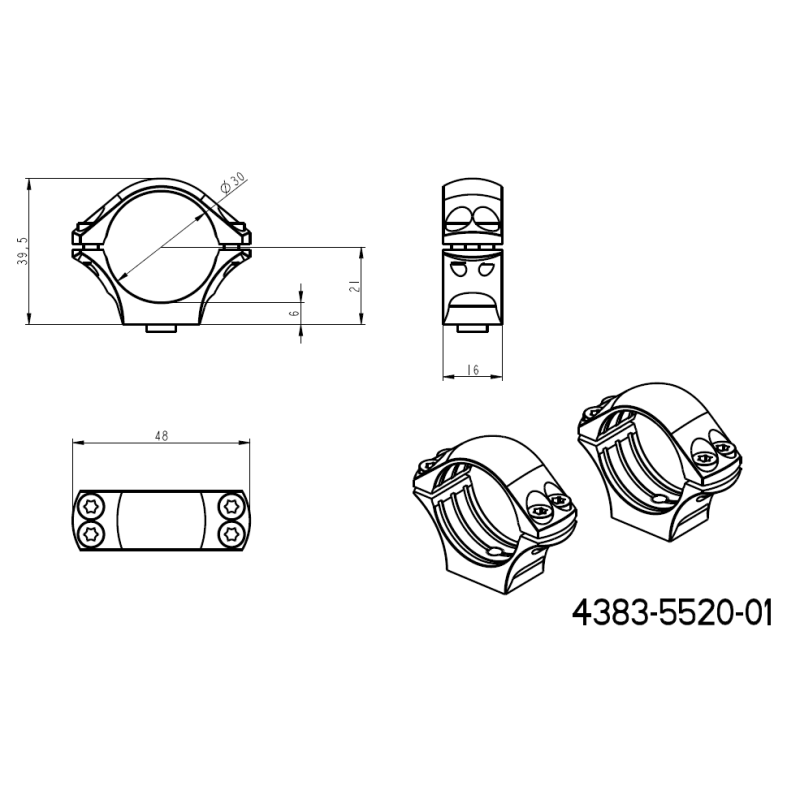 30mm montasjeringer | en-delt picatinny base med spaker 