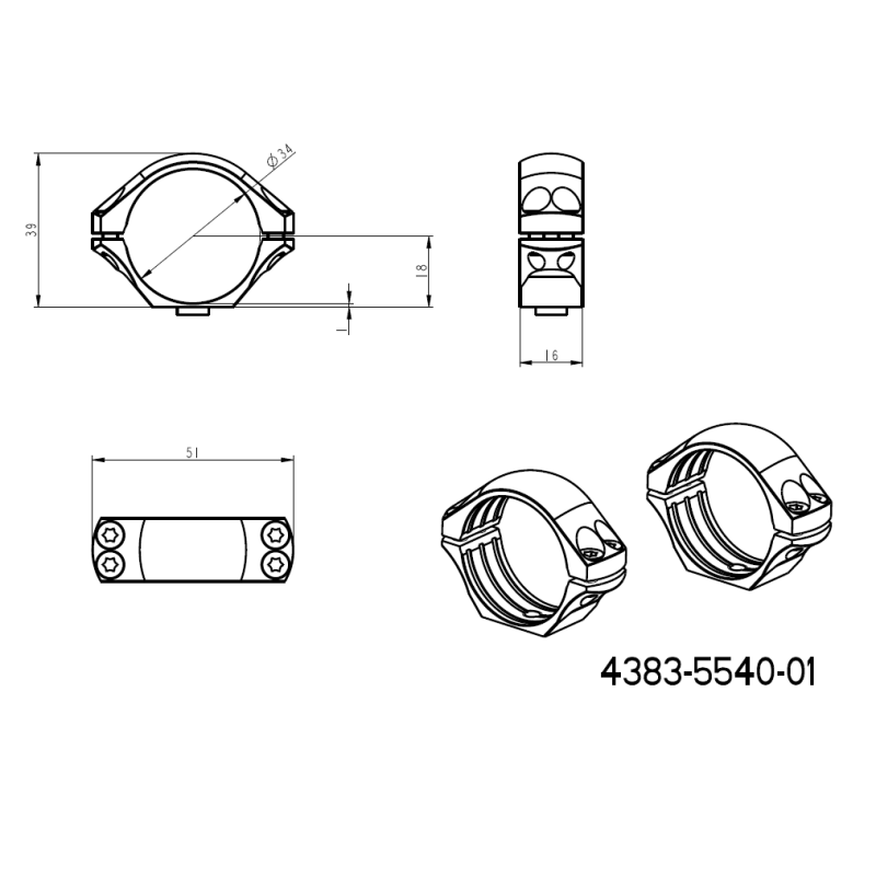 34mm montasjeringer | en-delt picatinny-base med QD-spaker 