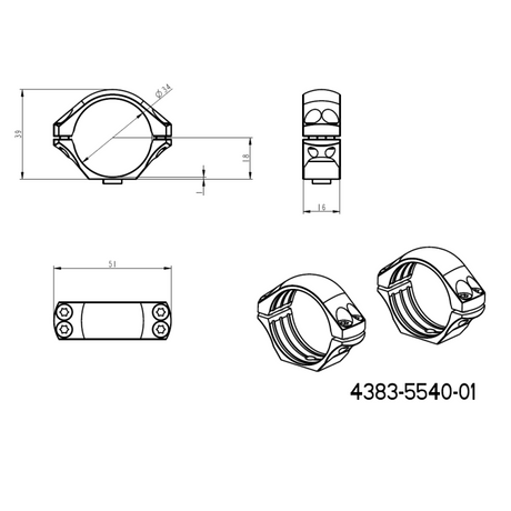 34mm montasjeringer | lang Picatinny QD Ergo-base 