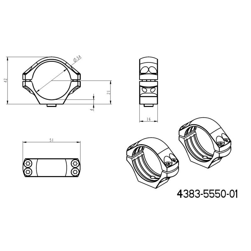 34mm montasjeringer | lang Picatinny QD Ergo-base 