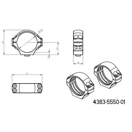 34mm montasjeringer | kort Picatinny QD-base 