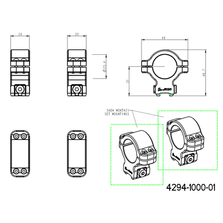 CZ 457 kikkertsikteringer for dovetail | 1 inch [25.4mm]