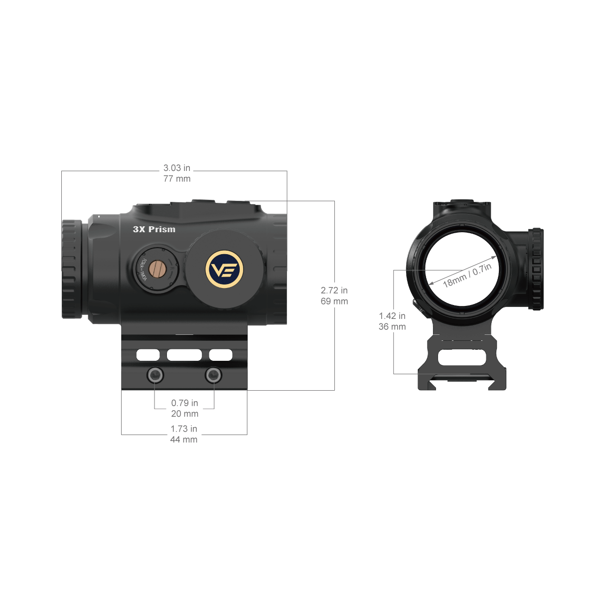 Vector Optics Paragon 3x18 ultrakompakt prisme riflekikkert 