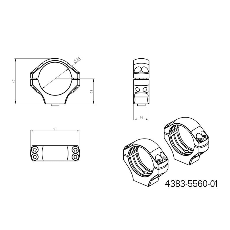 34mm montasjeringer | lang Picatinny QD Ergo-base 