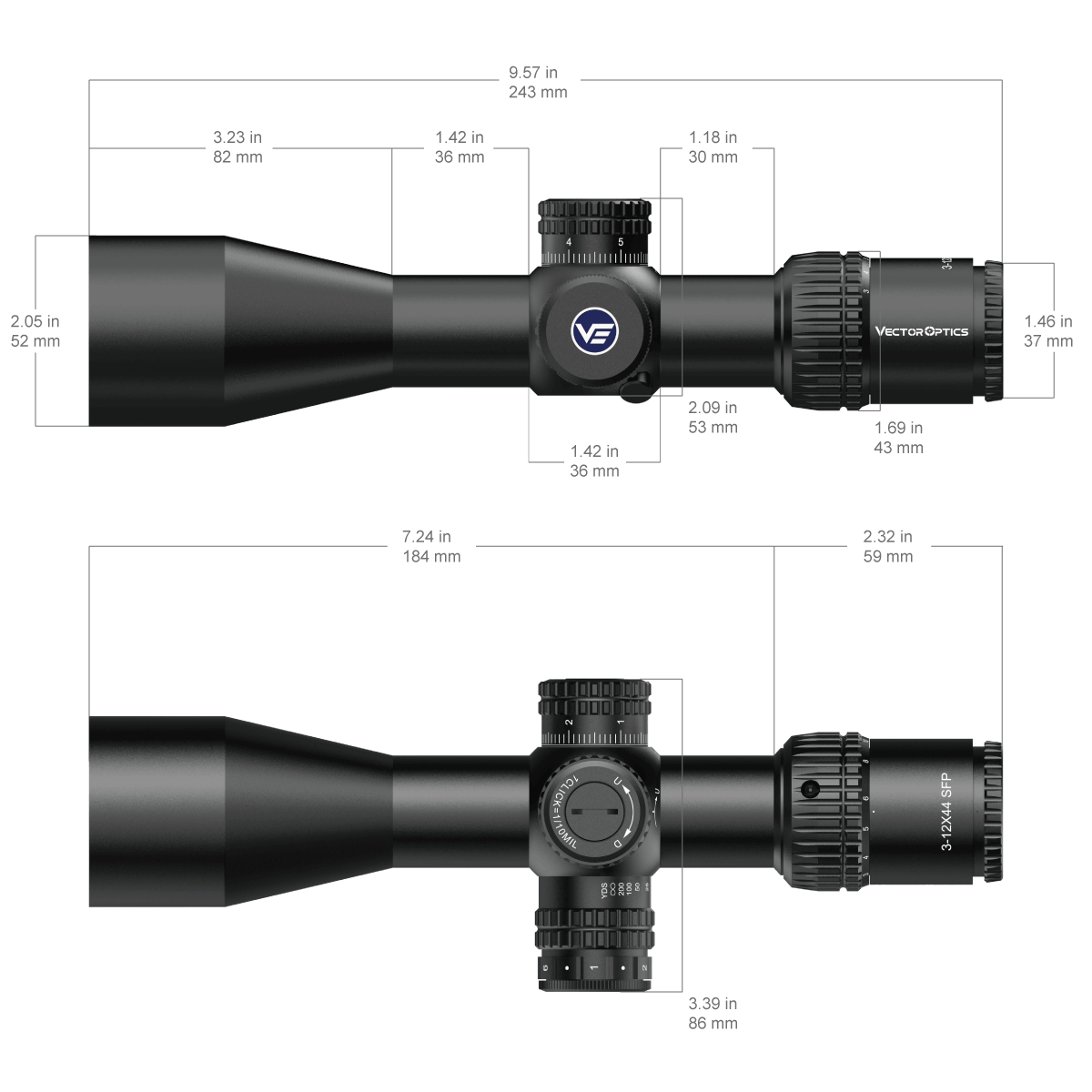 Vector Optics Veyron 3-12x44IR SFP kompakt riflekikkert 