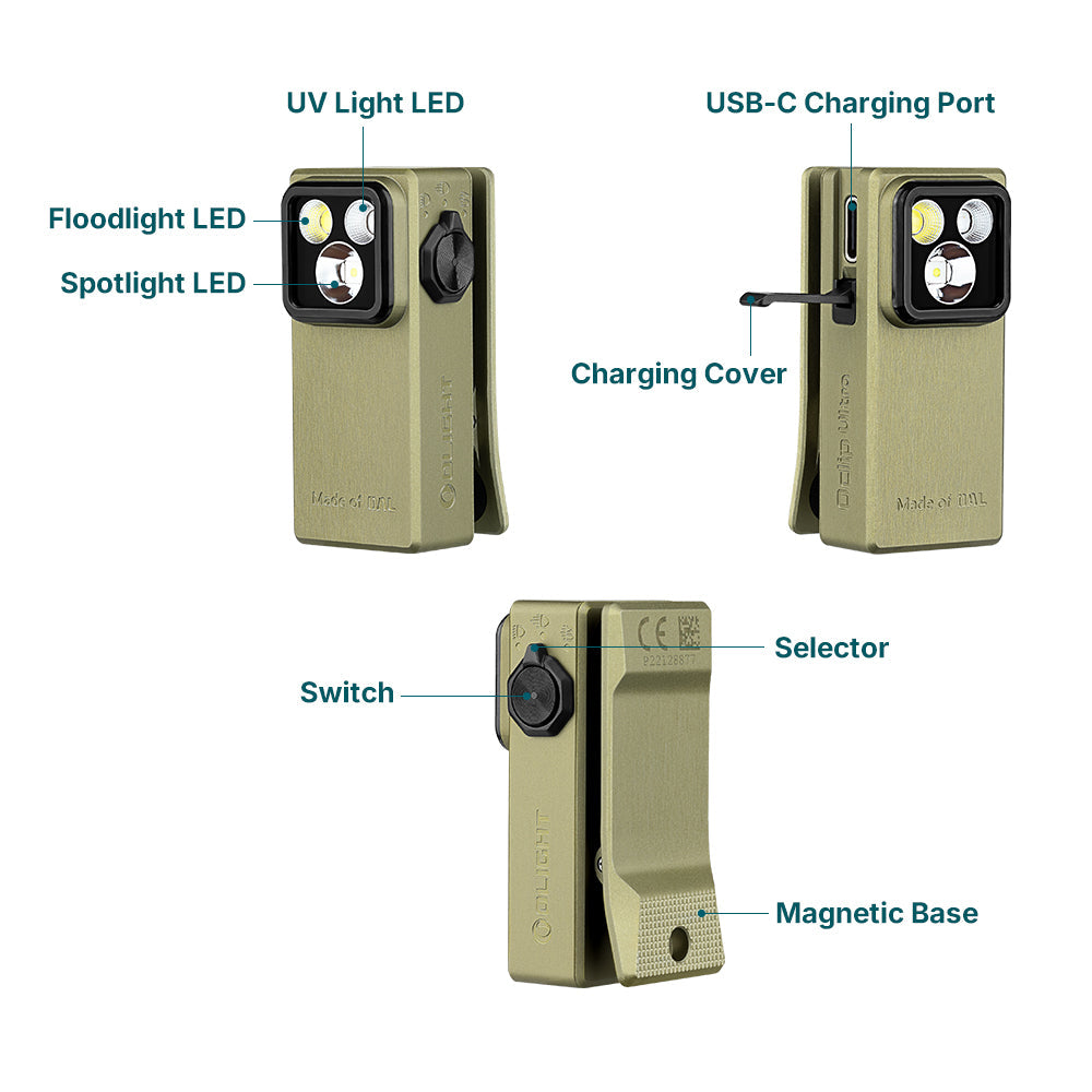 Olight Oclip Ultra | 3-i-1 clip-on EDC-lykt | 530 lm - Olive Green