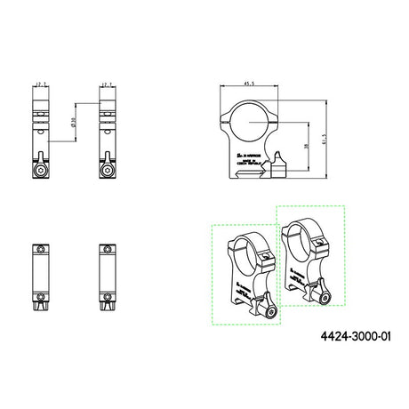 30 mm montasjeringer | Picatinny-basis med spak 