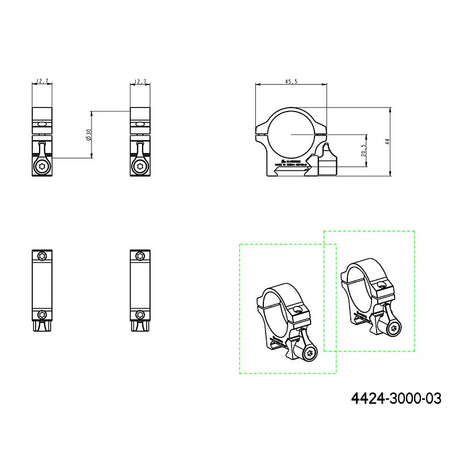 30 mm montasjeringer | Picatinny-basis med spak 