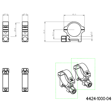 30 mm montasjeringer | Picatinny-base med skruemutter 