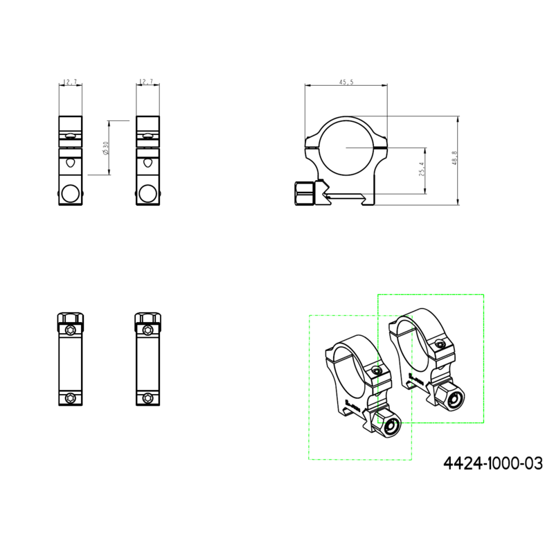 30 mm montasjeringer | Picatinny-base med skruemutter 