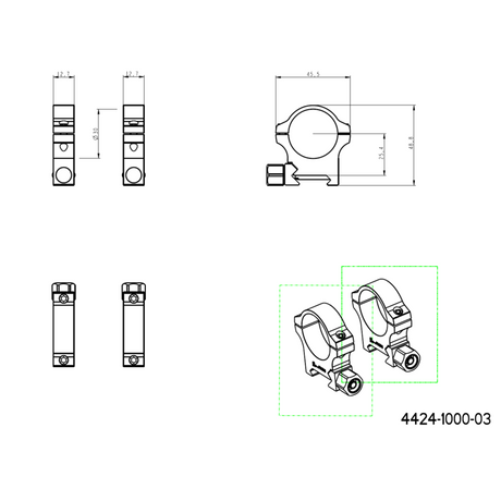 30 mm montasjeringer | Picatinny-base med skruemutter 